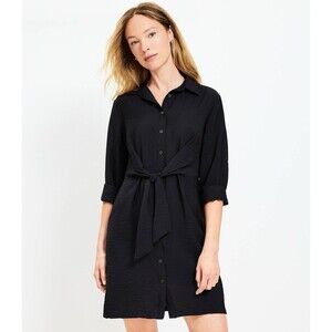 LOFT Black Tie Front Mini Dahlia Button Down Shirt Dress- Women's Size 4